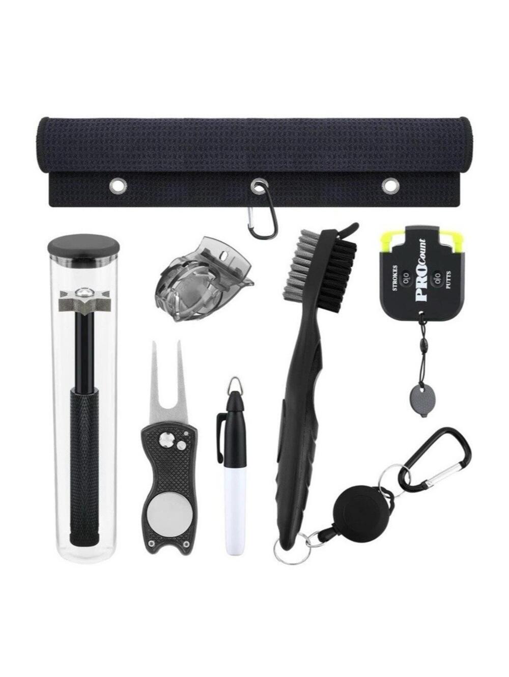 Golf Club Cleaning Kit Golf Towel Brush Divot Tool Marker Scorer Hex Cleaner New
